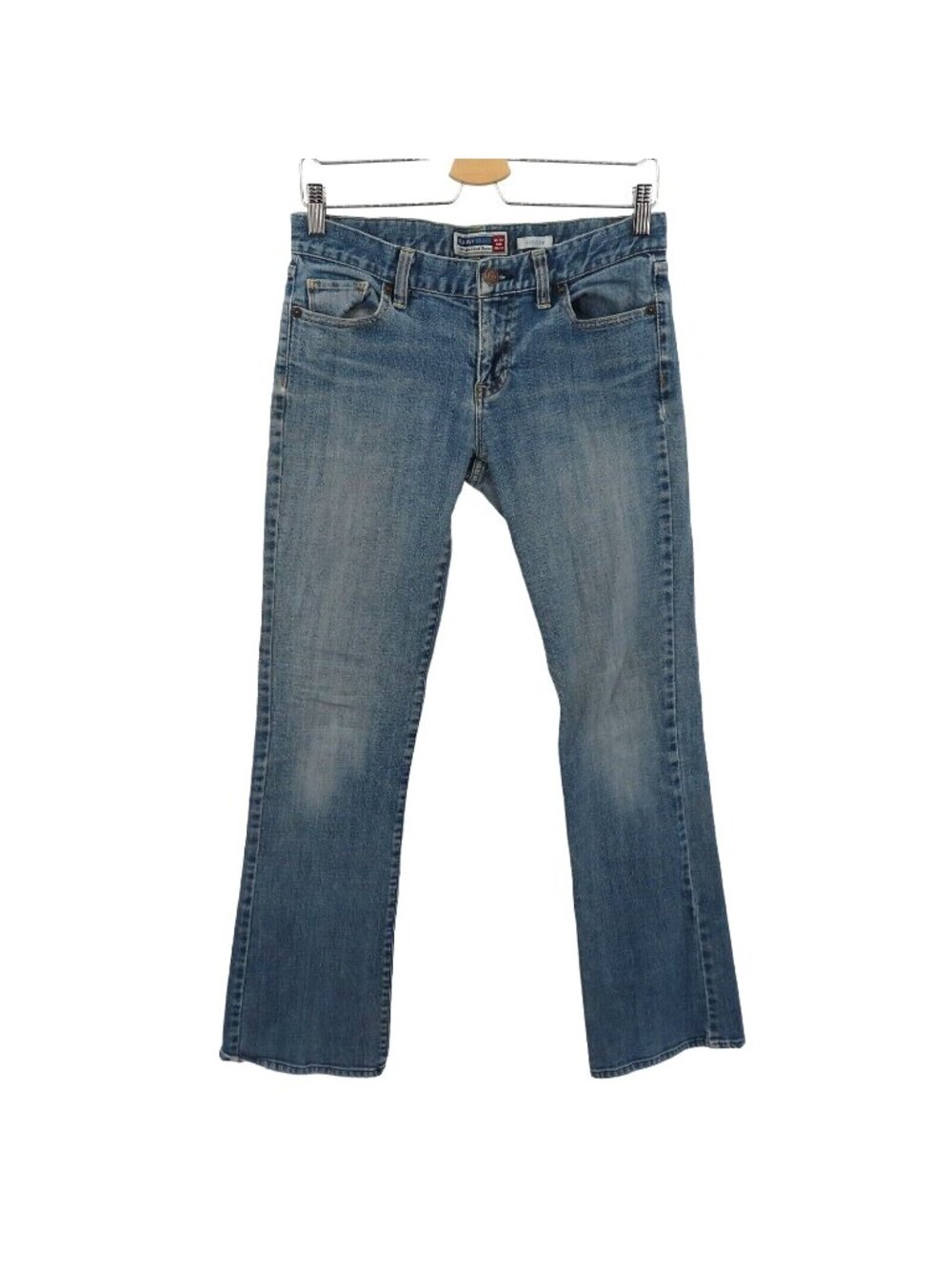 Y2K Old Navy Women 4 Reg Ultra Low Waist Bootcut Distressed Denim Jeans 2000s